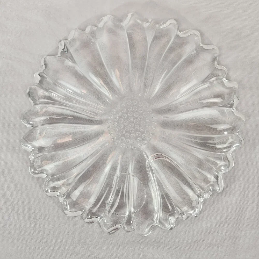 VTH Hazel Atlas Clear Sunflower Luncheon Plate 10 inch MCM 1950s no cup